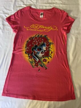 Ed Hardy Short Sleeve Jeweled Skull & Floral Graphic Tee